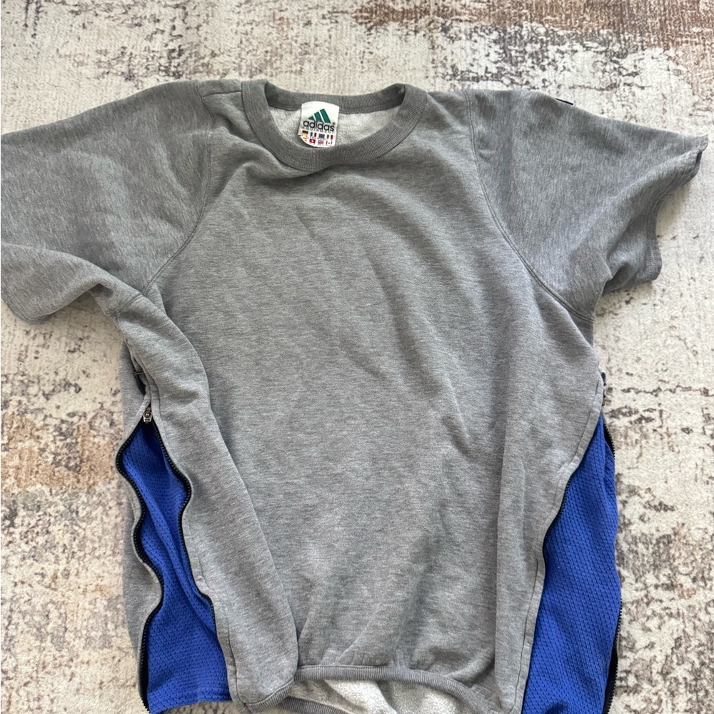 adidas Gray Short-Sleeve Tee with Blue Side Panels